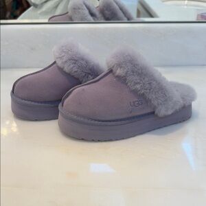 UGG Purple Slippers with Fur Trim and Soft Suede Material